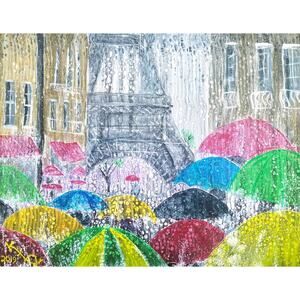 Art Print my Original Work 11" x 14" "Eiffel Tower in Paris Rain" Acid Free